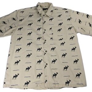 Vintage True‎ Grit Men's Shirt Moose Button Up Short Sleeve Size Large L Vtg